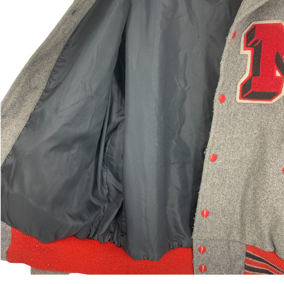 Vintage Trophy Jackets Sz XL Gray & Red Letterman's Varisty Jacket "M" USA Made - Picture 5 of 9